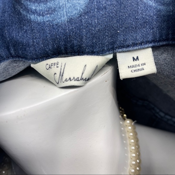 Cafe Marrakech Jean Jacket Custom Bleached Distressed Stretch Denim Medium - Picture 7 of 8